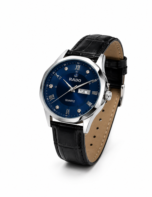 Title RADO Blue Dial Quartz Leather Strap Men's Watch – Premium Classic Collection