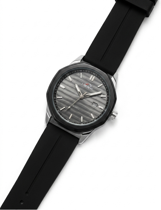 Analog Watch Silver & Black Case