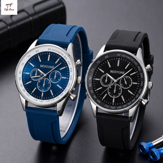 Title  BESTONE Dual Color Silicone Strap Men's Watch – Blue & Black Premium Collection