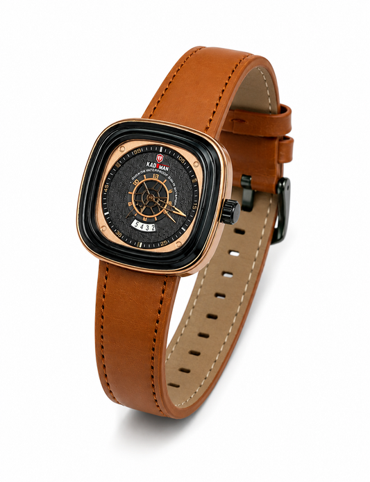 Title: KADMAN Luxury Square Dial Leather Strap Watch – Premium Men's Quartz Watch